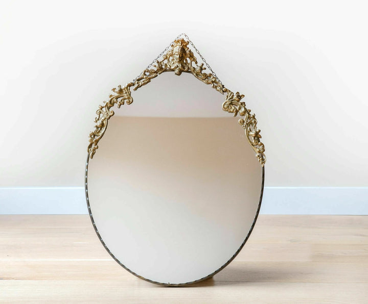 Oval Brass Jugendstil Mirror With Hanging Chain