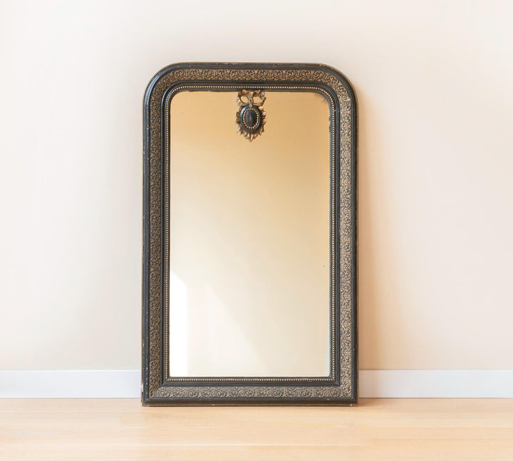 Antique French Black & Gold Louis Philippe Arch Mirror