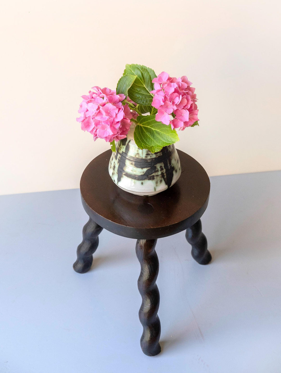 Antique Barley Twist Milking Stool - Handcrafted Oak Plant Stand