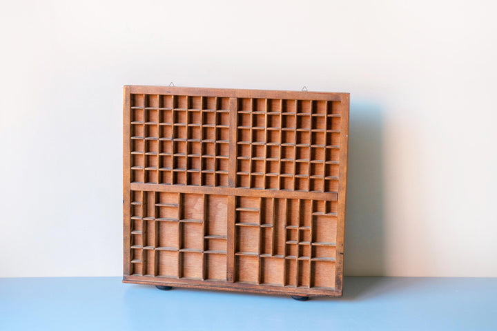 Antique Wooden Printers Type Case with Metal Handles
