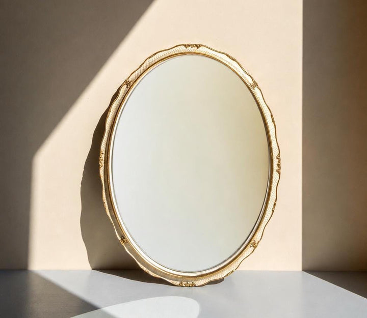 Vintage Dutch Oval Wall Mirror - Gold & Cream Scalloped Frame