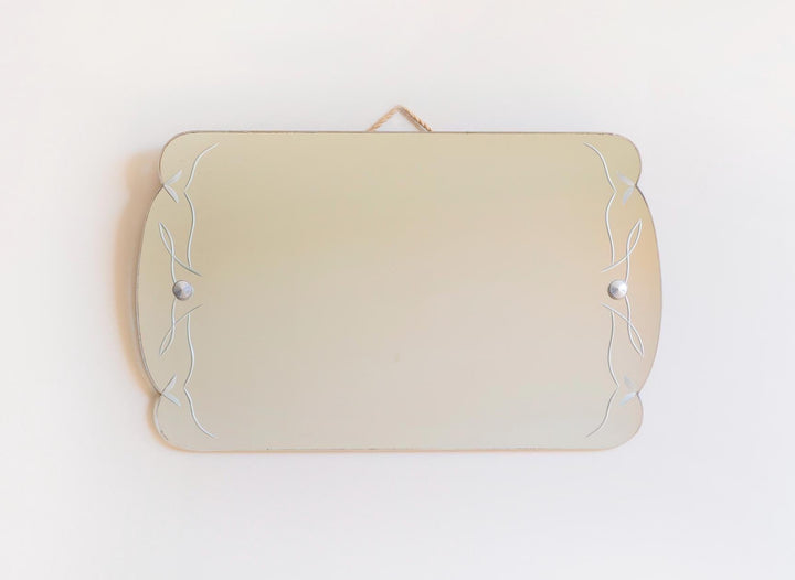 Antique Art Deco Frameless Etched Wall Mirror