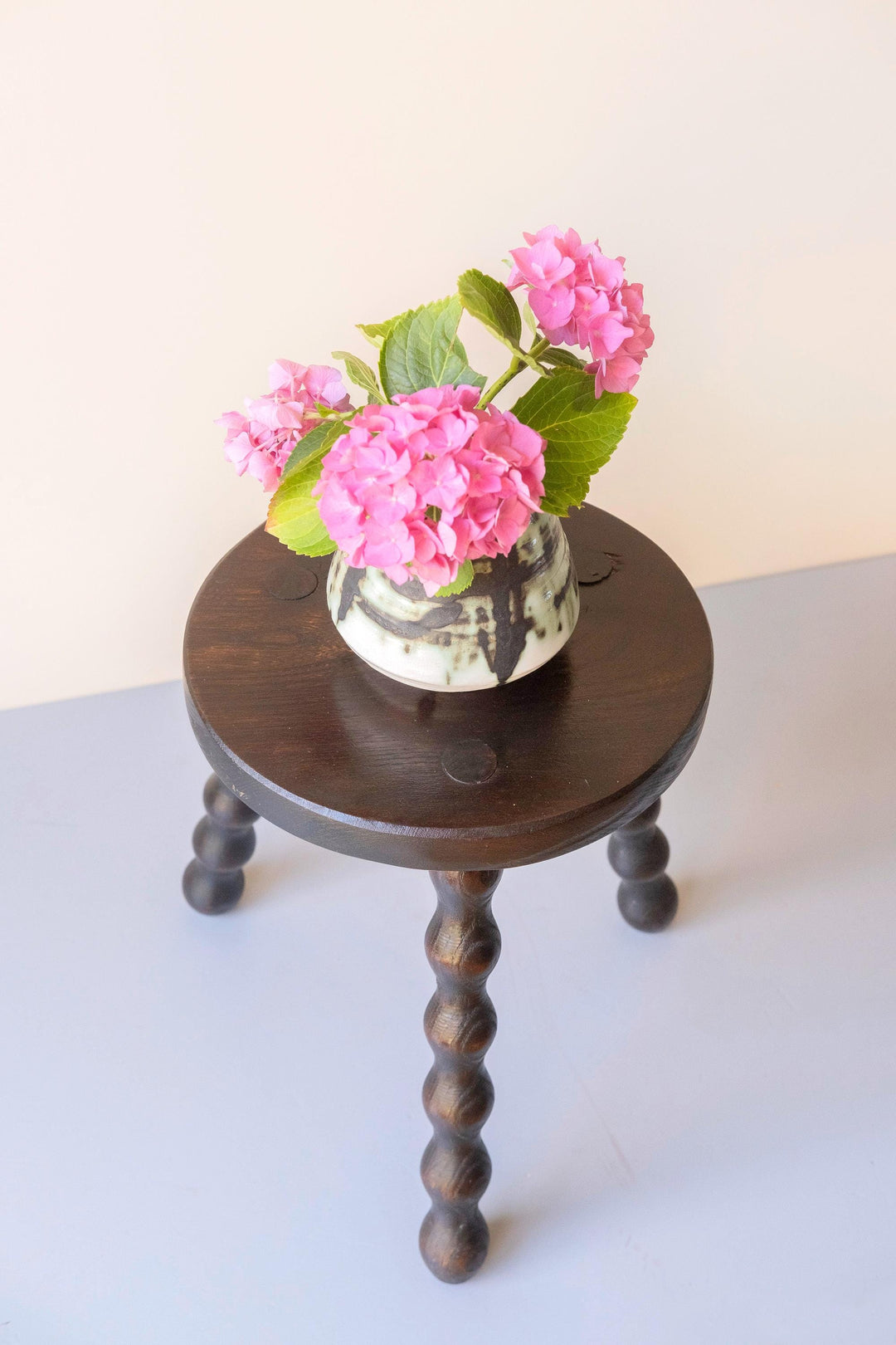 Antique Bobbin Milking Stool - Handcrafted Oak Plant Stand
