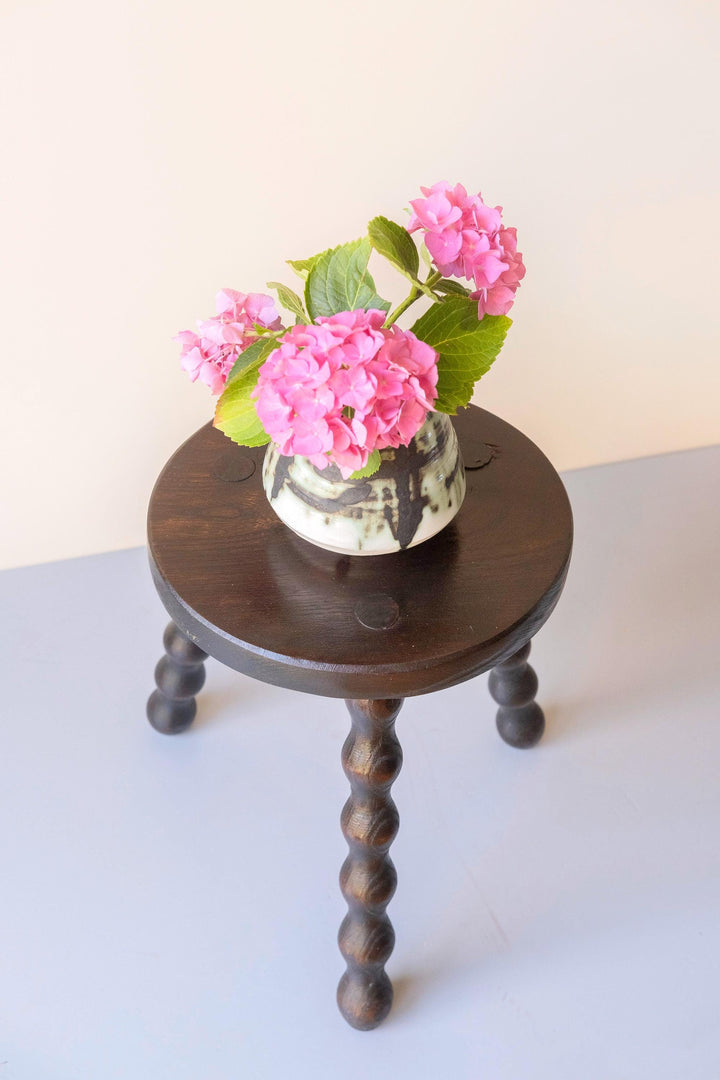 Antique Bobbin Milking Stool - Handcrafted Oak Plant Stand
