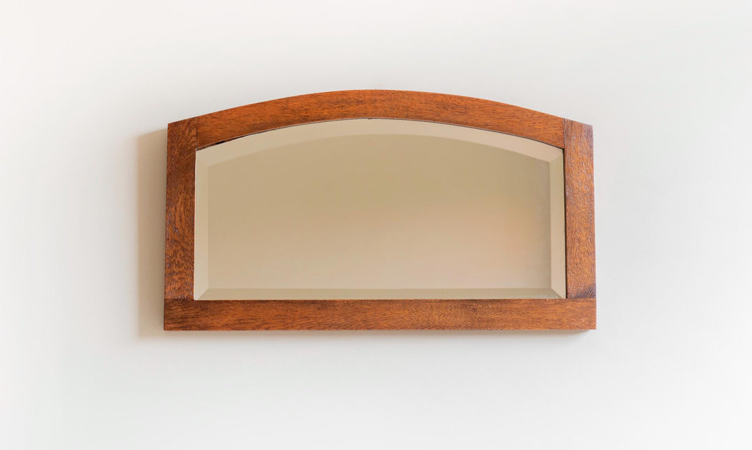 Art Deco Curved Wall Mirror with Beveled Glass – Oak Wood