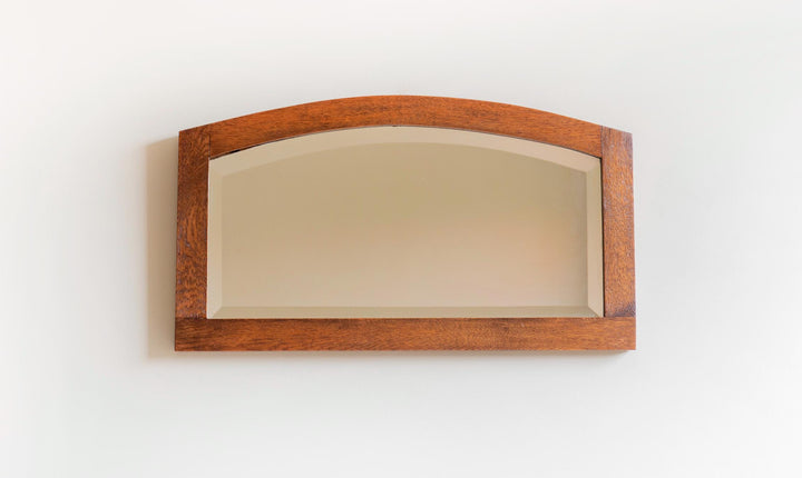 Art Deco Curved Wall Mirror with Beveled Glass – Oak Wood