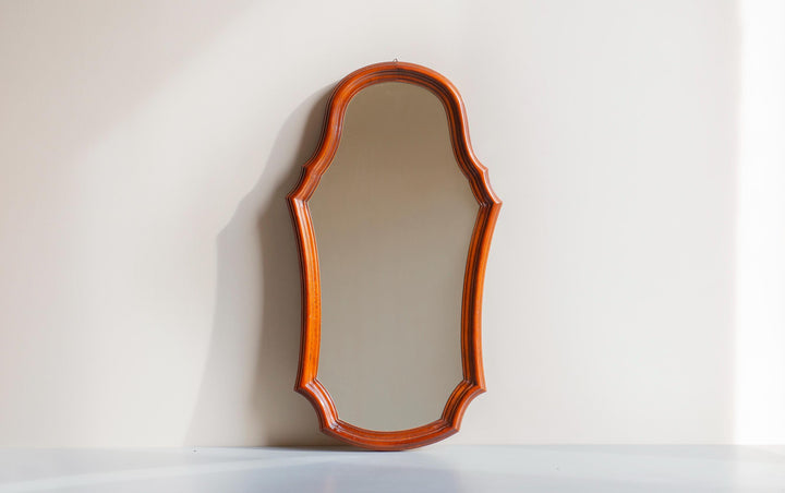 Vintage Wooden Wall Mirror - Scalloped Arched Frame