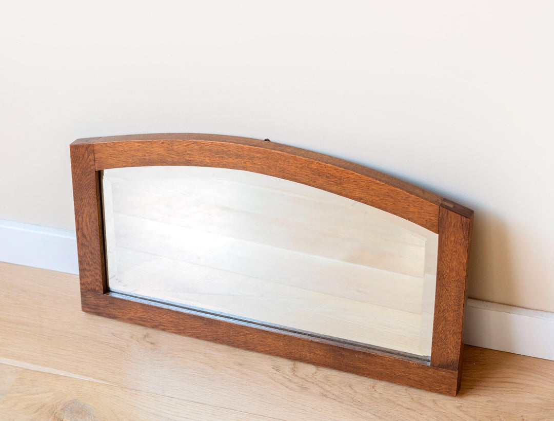 Art Deco Curved Wall Mirror with Beveled Glass – Oak Wood