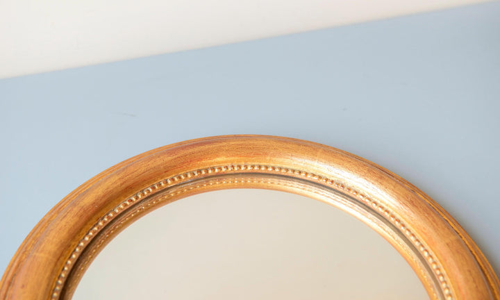 Vintage Convex Bullseye Mirror - Gilt Wood Frame with Beaded Inner Rim
