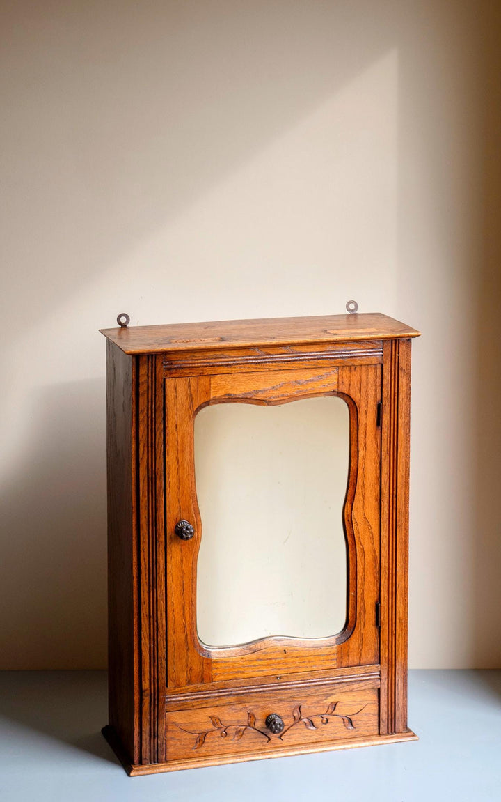 Antique French Oak Wall Cabinet with Wavy Mirror - 19th Century