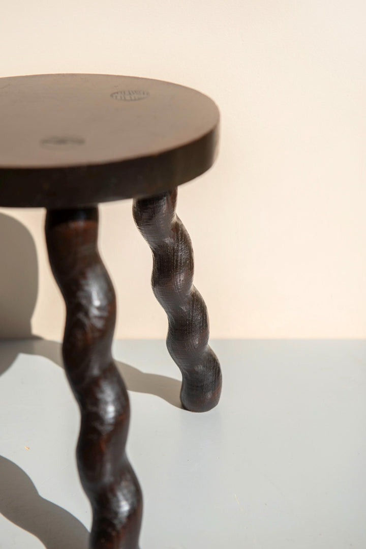 Antique Barley Twist Milking Stool - Handcrafted Oak Plant Stand