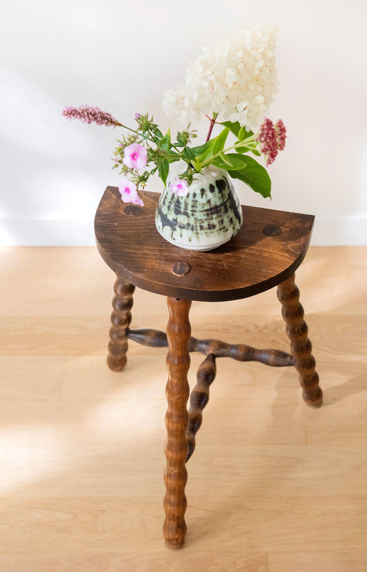 Vintage Wooden Milking Stool with Turned Bobbin Legs