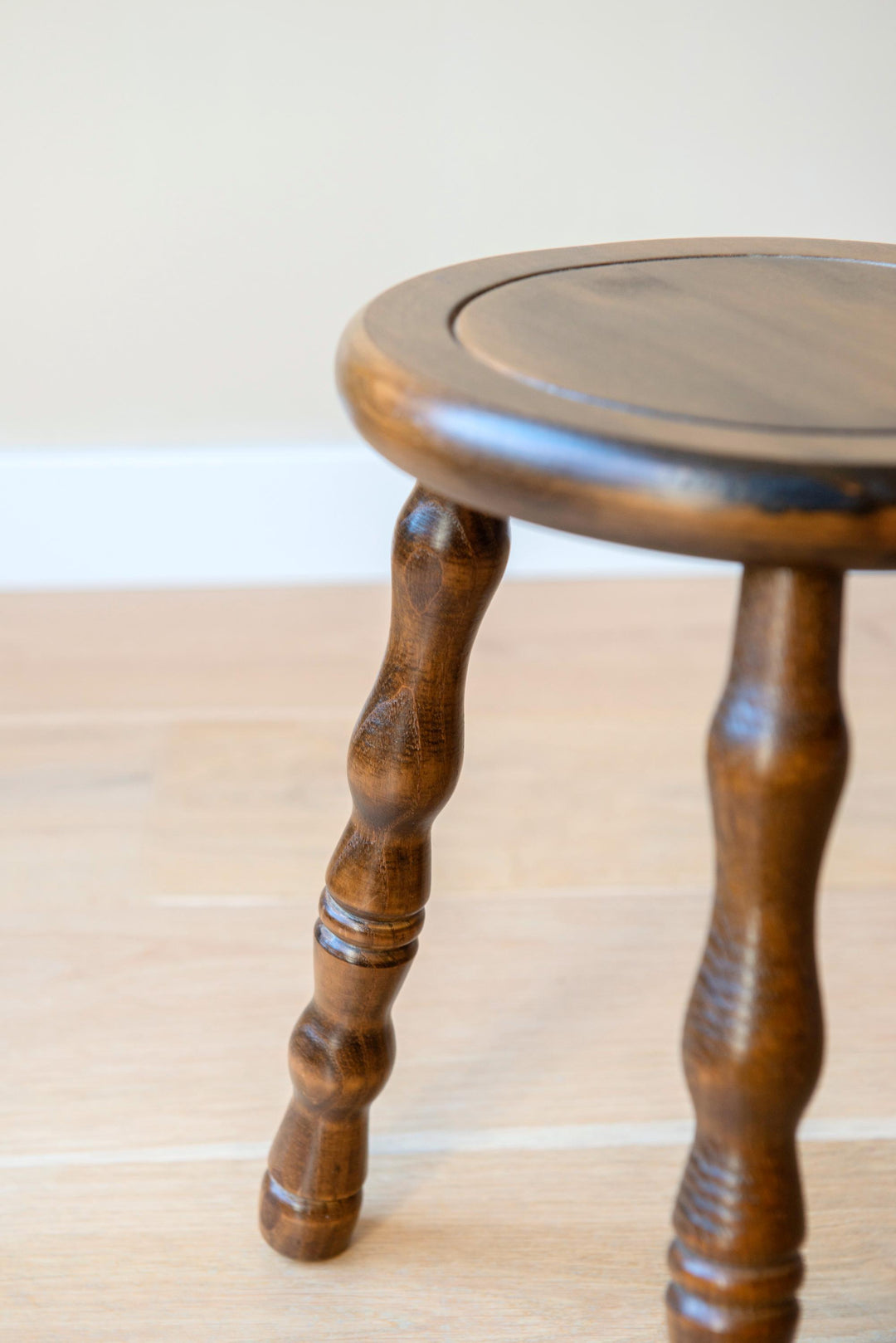 Vintage Oak Tripod Stool with Turned Legs