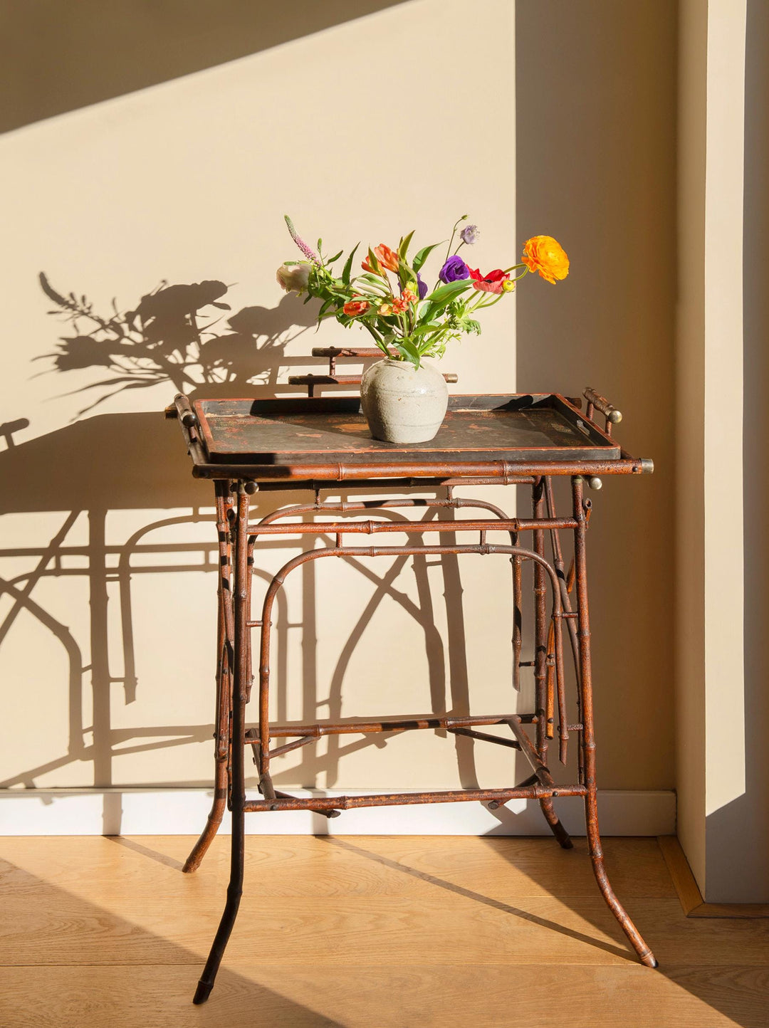 Antique Japanese Bamboo Side Table - Victorian Butler Tray