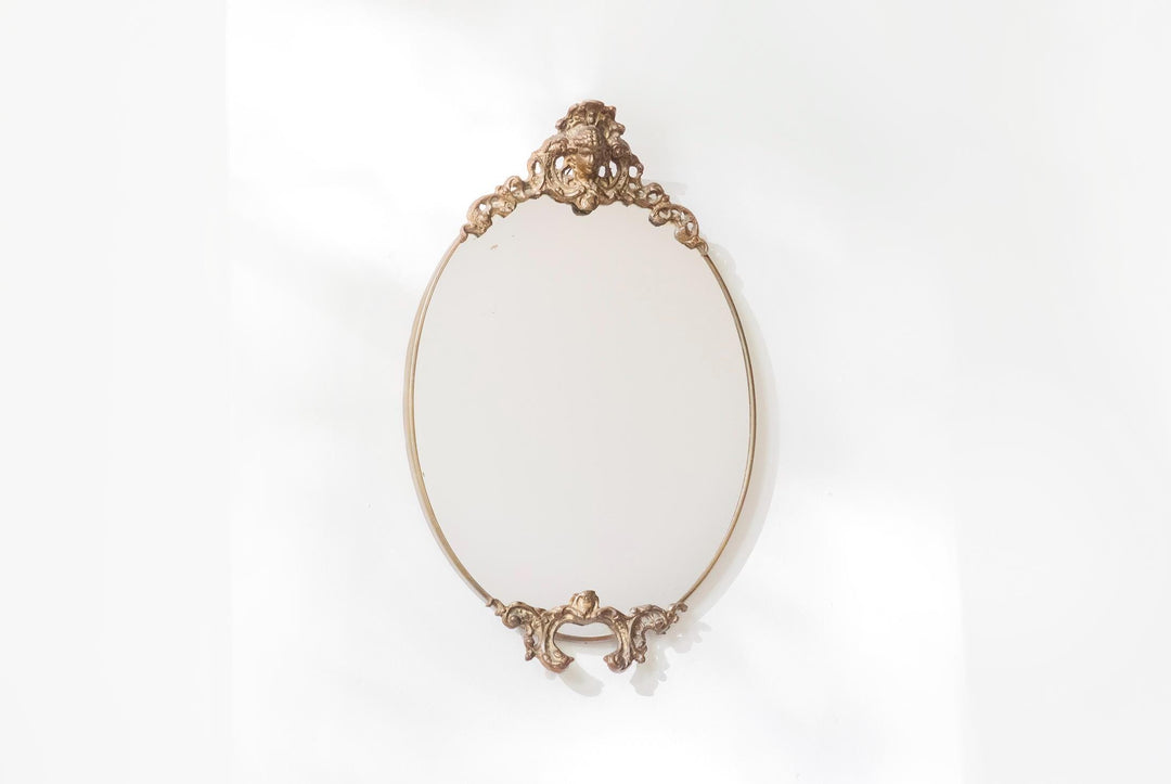 Vintage Brass Oval Wall Mirror With Crest