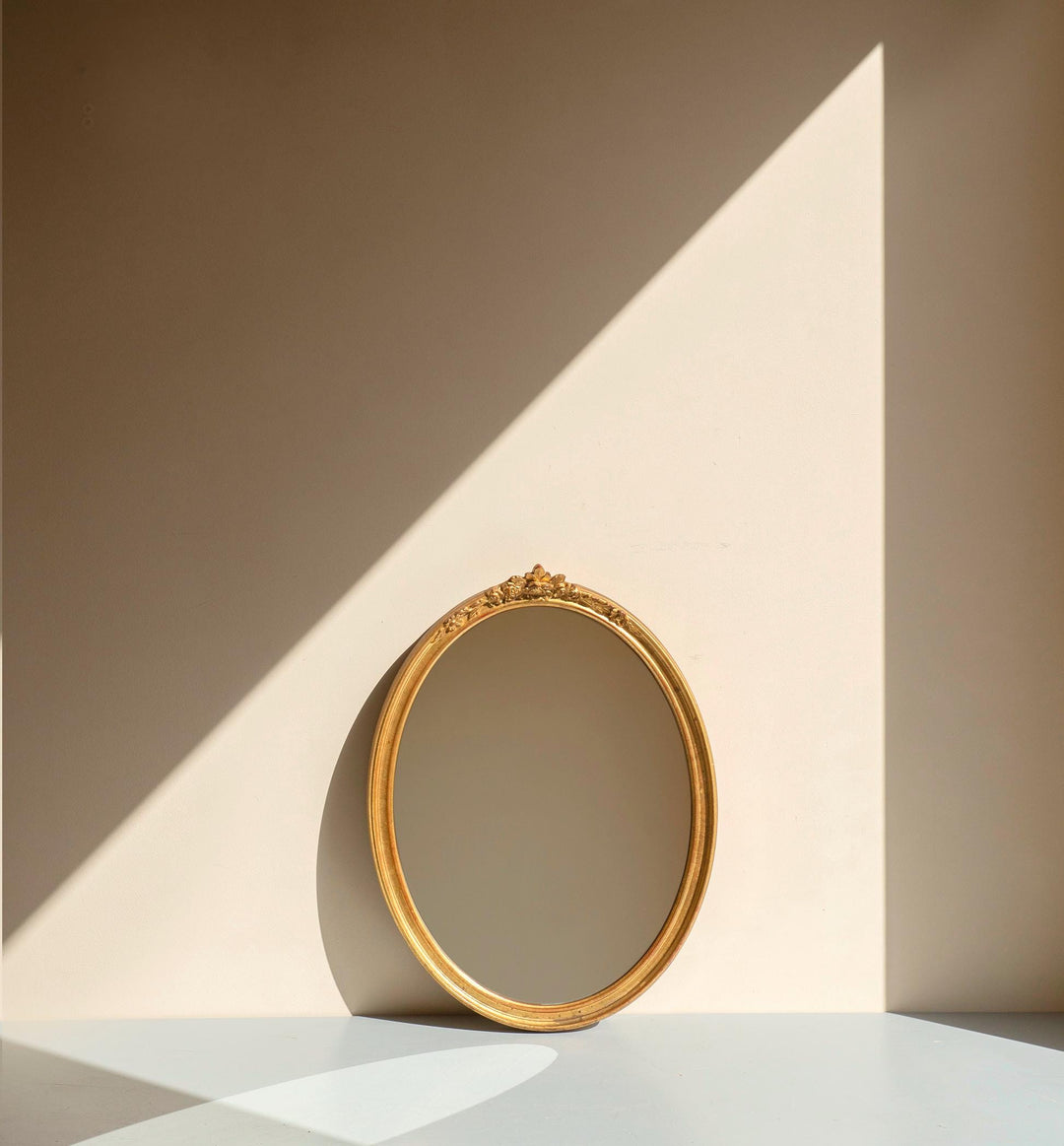 Vintage Deknudt Oval Mirror - Gilt Wood Floral Crest