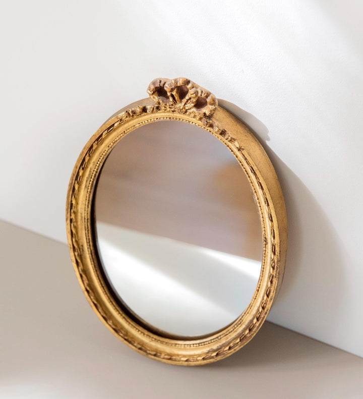 Vintage Oval Gold Wall Mirror - Louis XVI Style Bow Mirror