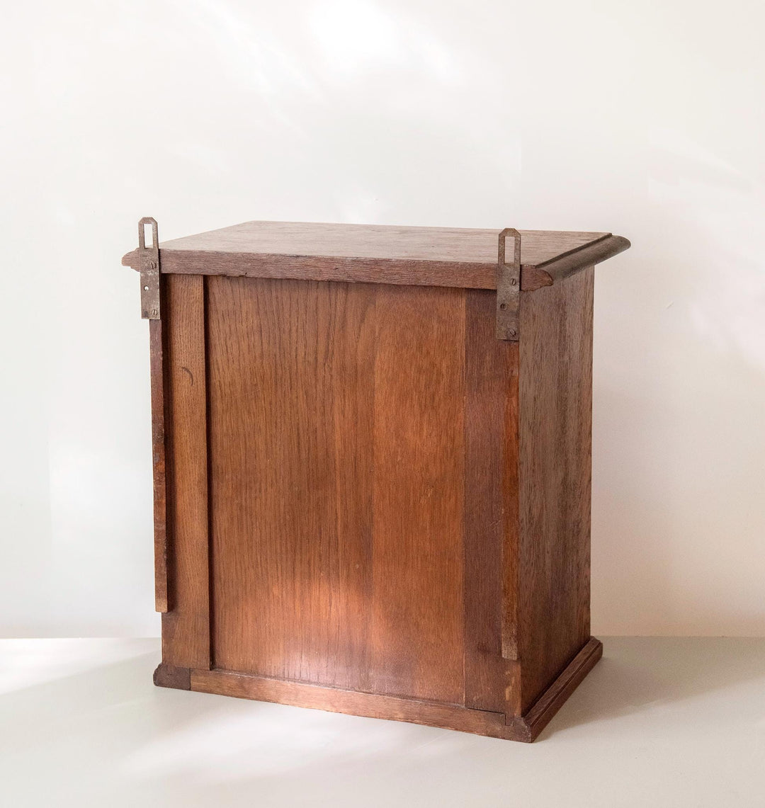 Antique Oak Wall Cabinet with Working Lock and Key