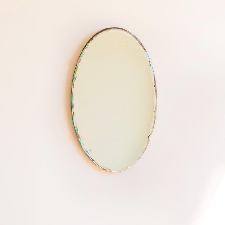 Oval Art Deco Frameless Mirror - Facet Cut Glass