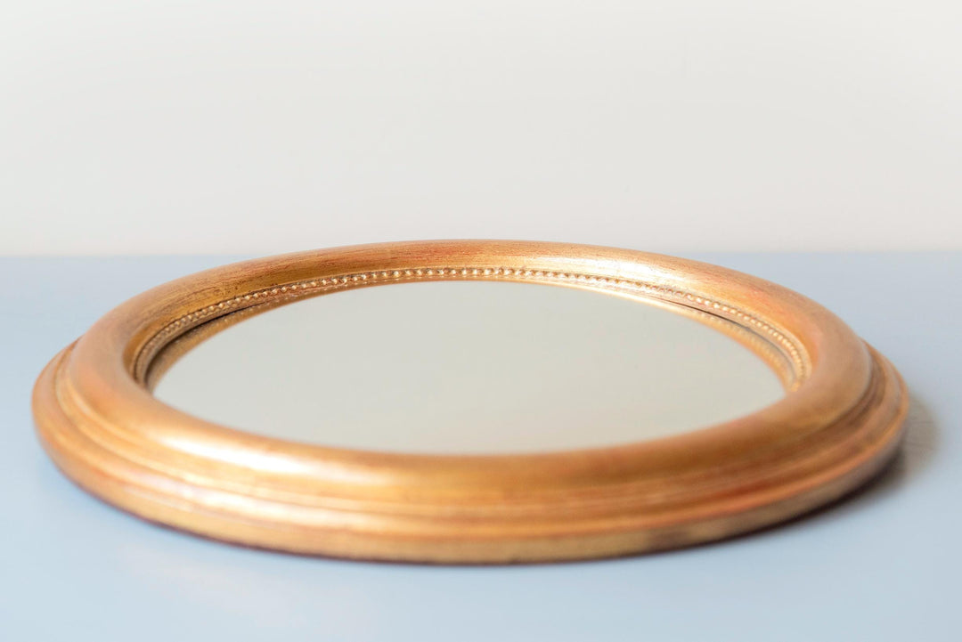 Vintage Convex Bullseye Mirror - Gilt Wood Frame with Beaded Inner Rim