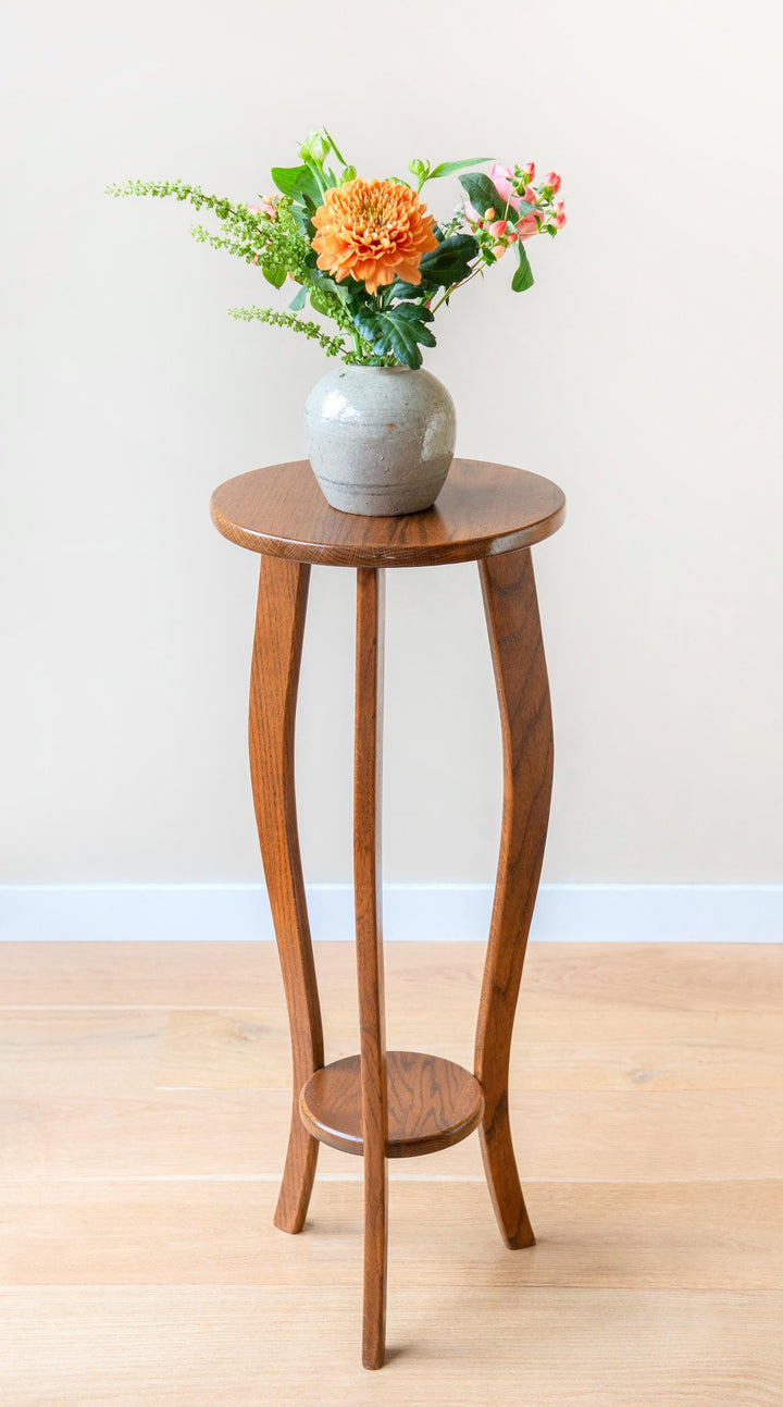 Art Deco Oak Side Table with Curved Legs
