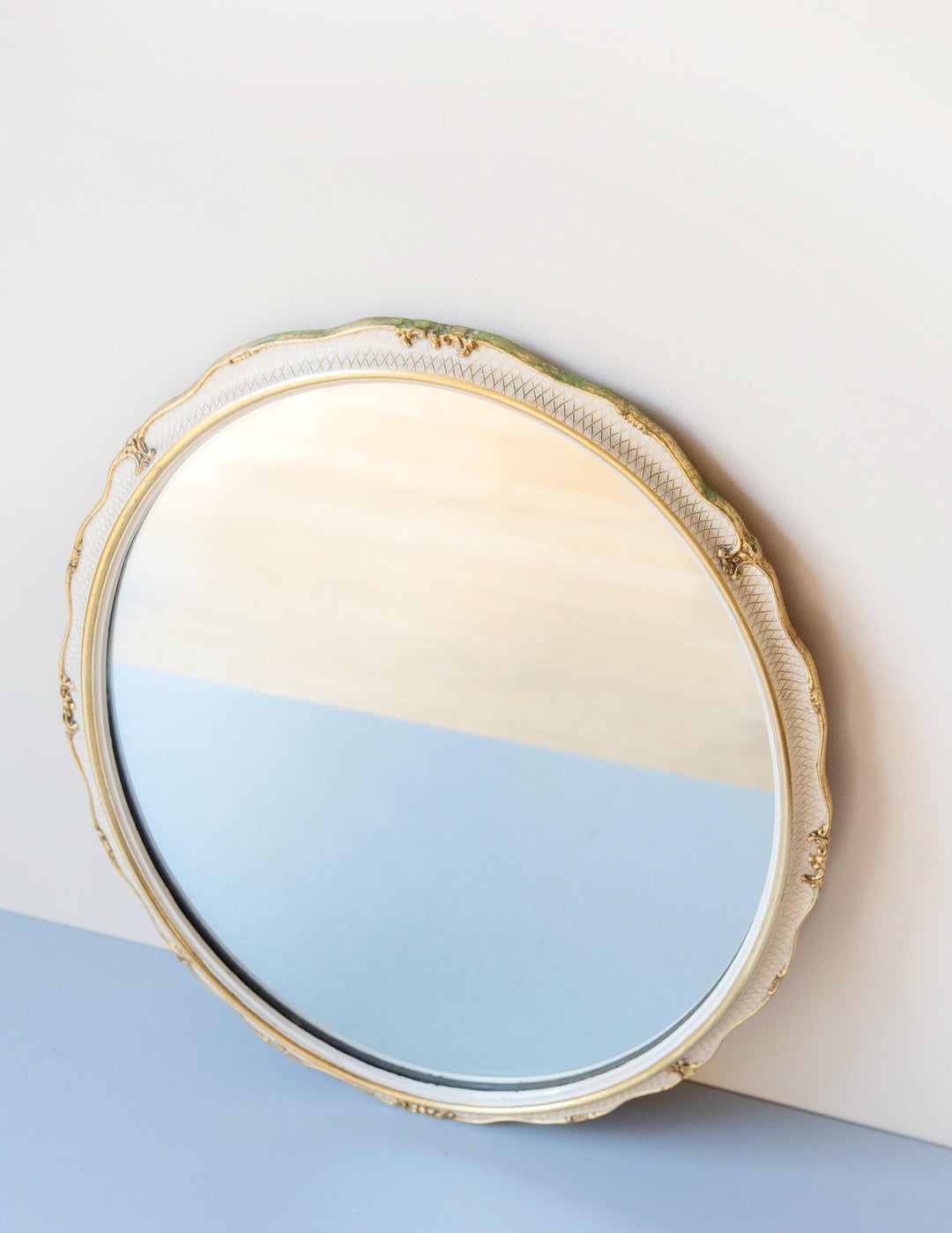 Vintage Dutch Oval Wall Mirror - Gold & Cream Scalloped Frame