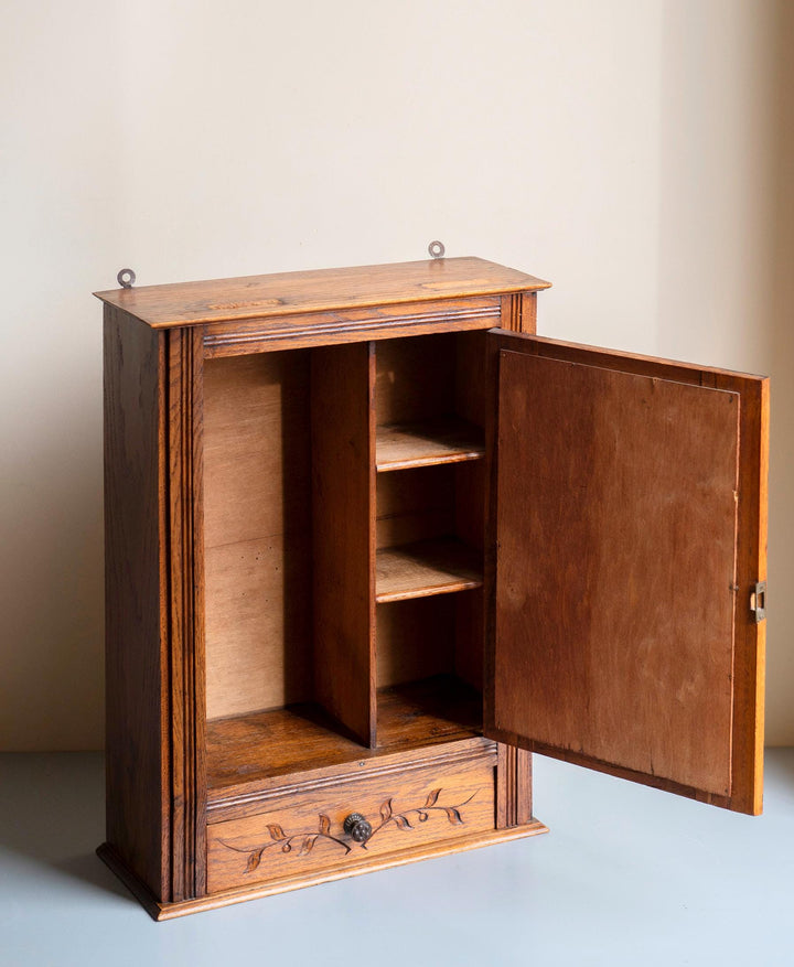 Antique French Oak Wall Cabinet with Wavy Mirror - 19th Century