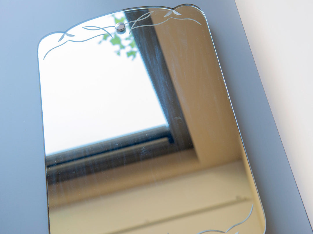Antique Art Deco Frameless Etched Wall Mirror