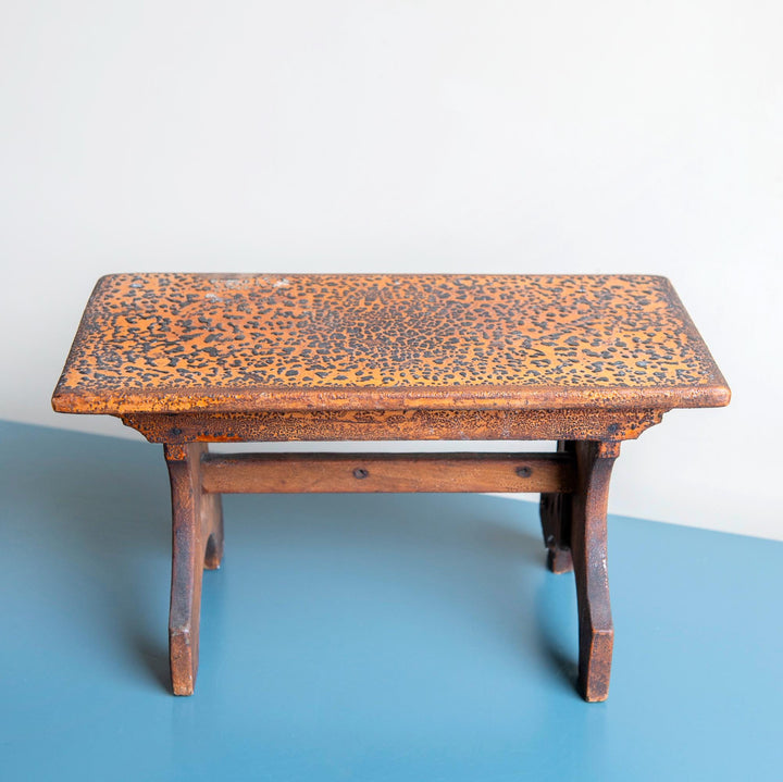 Antique Wooden Footstool with Craquelure Finish