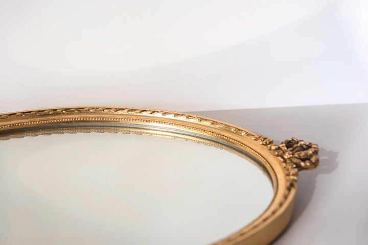 Vintage Gilt Oval Wall Mirror - Dutch 1960s Bow Crest Mirror