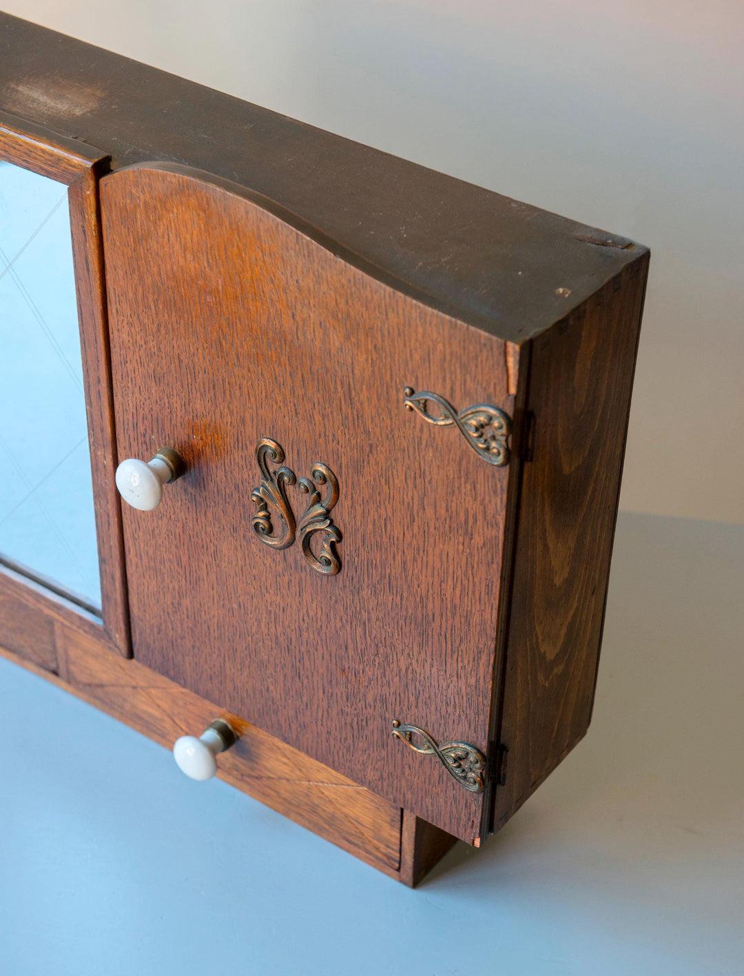 Vintage Oak Bathroom Cabinet with Mirror, 1930s