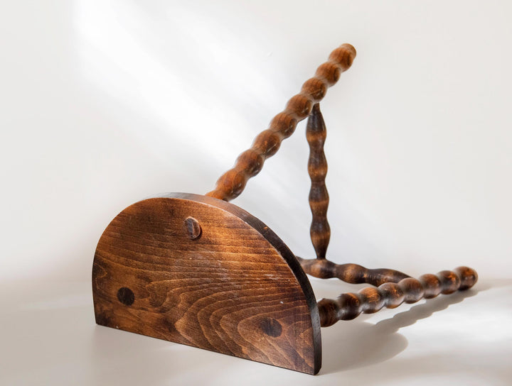 Vintage Wooden Milking Stool with Turned Bobbin Legs