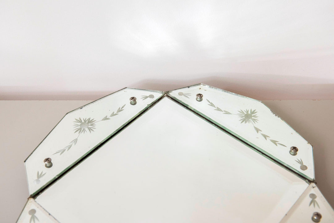 Antique Octagonal Wall Mirror - Venetian Style Etched Glass