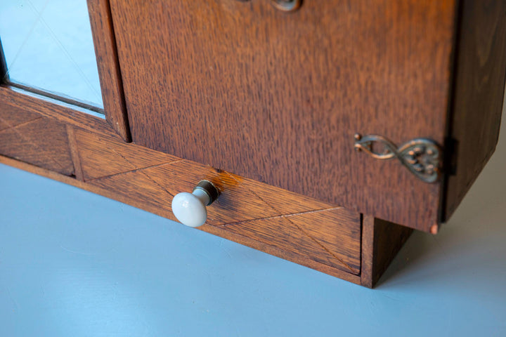 Vintage Oak Bathroom Cabinet with Mirror, 1930s