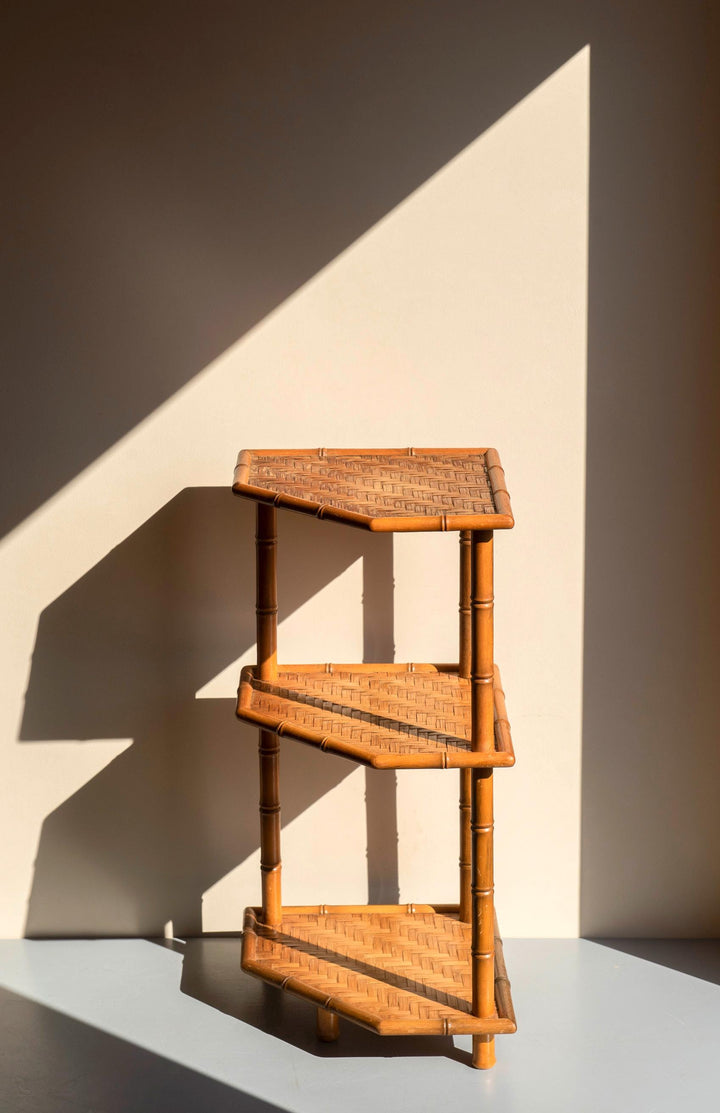 Vintage Bamboo Etagere Side Table – Mid Century
