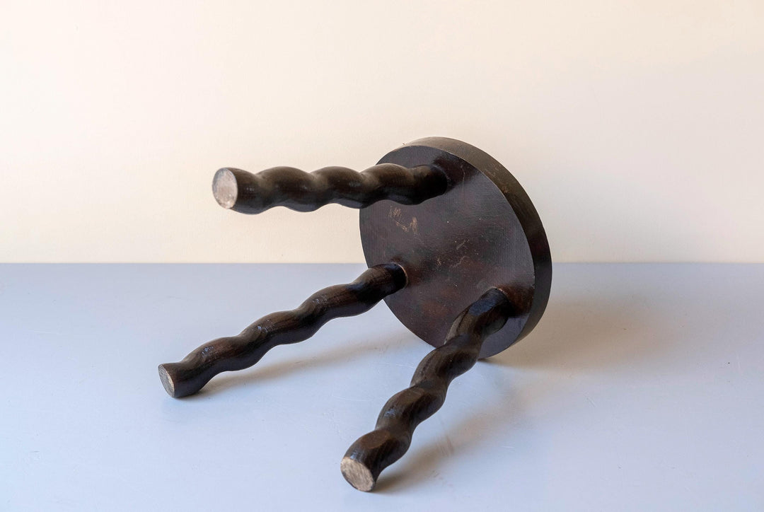 Antique Barley Twist Milking Stool - Handcrafted Oak Plant Stand