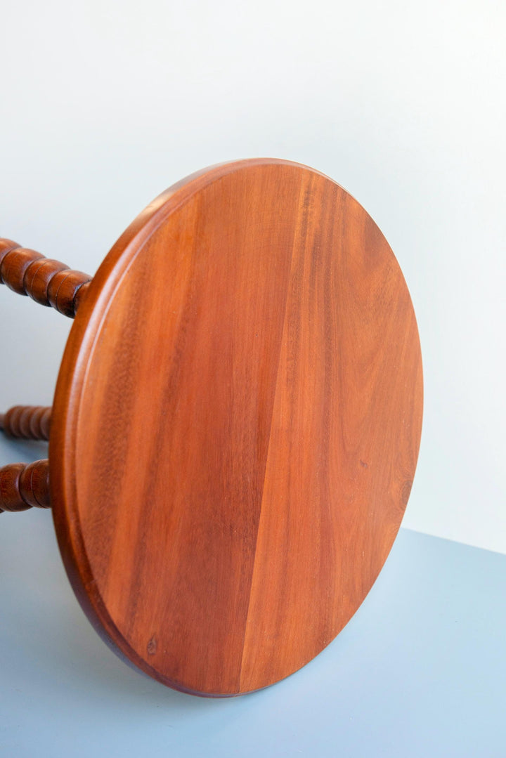Vintage Teak Round Side Table With Bobbin Legs – Mid Century
