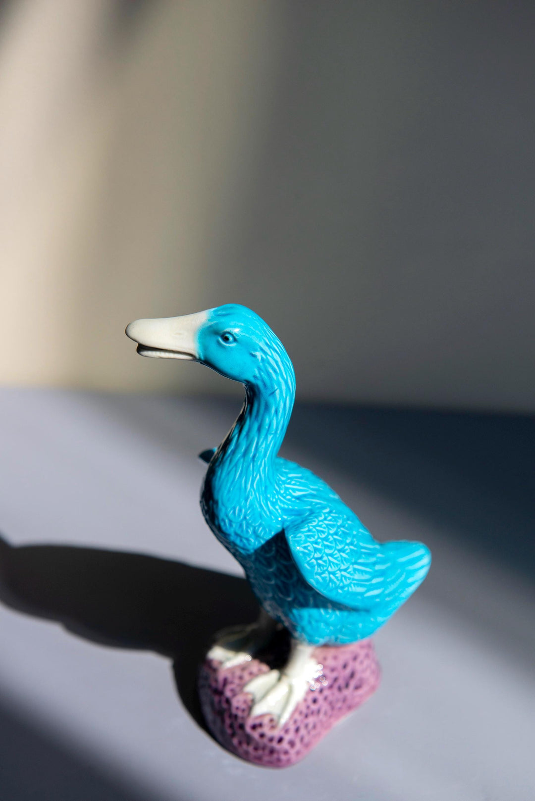 Set Of 2 Porcelain Blue Duck Statues - Chinese Pottery