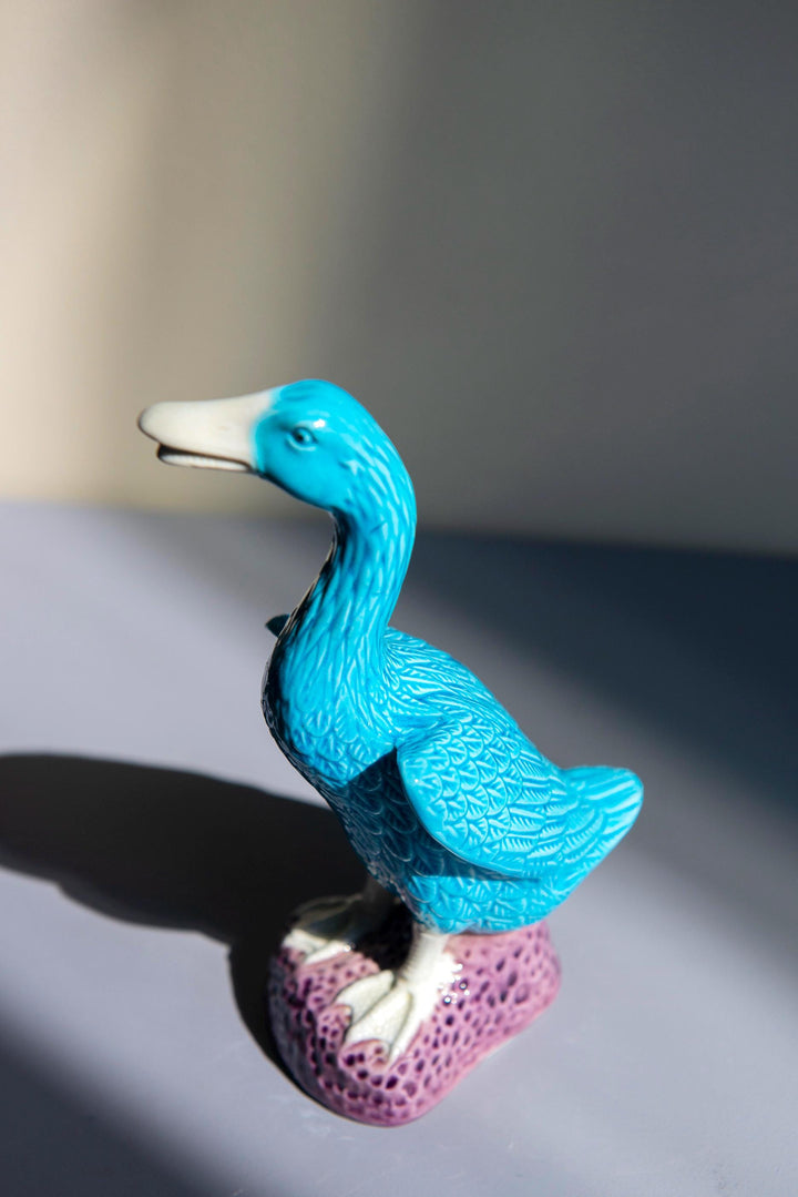 Set Of 2 Porcelain Blue Duck Statues - Chinese Pottery
