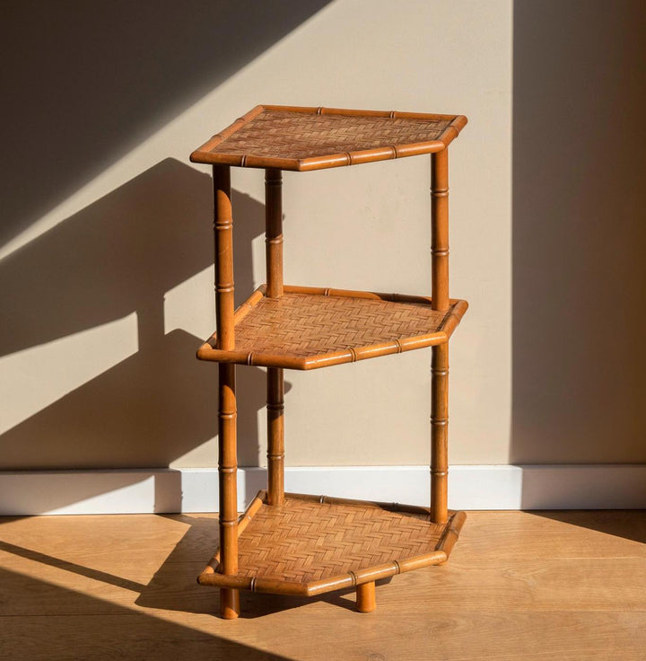 Vintage Bamboo Etagere Side Table – Mid Century