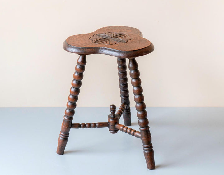 Antique Oak Bobbin Stool - Clover Seat