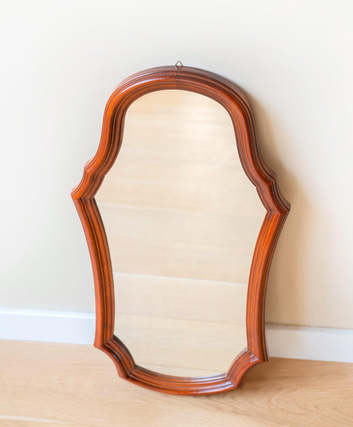 Vintage Wooden Wall Mirror - Scalloped Arched Frame