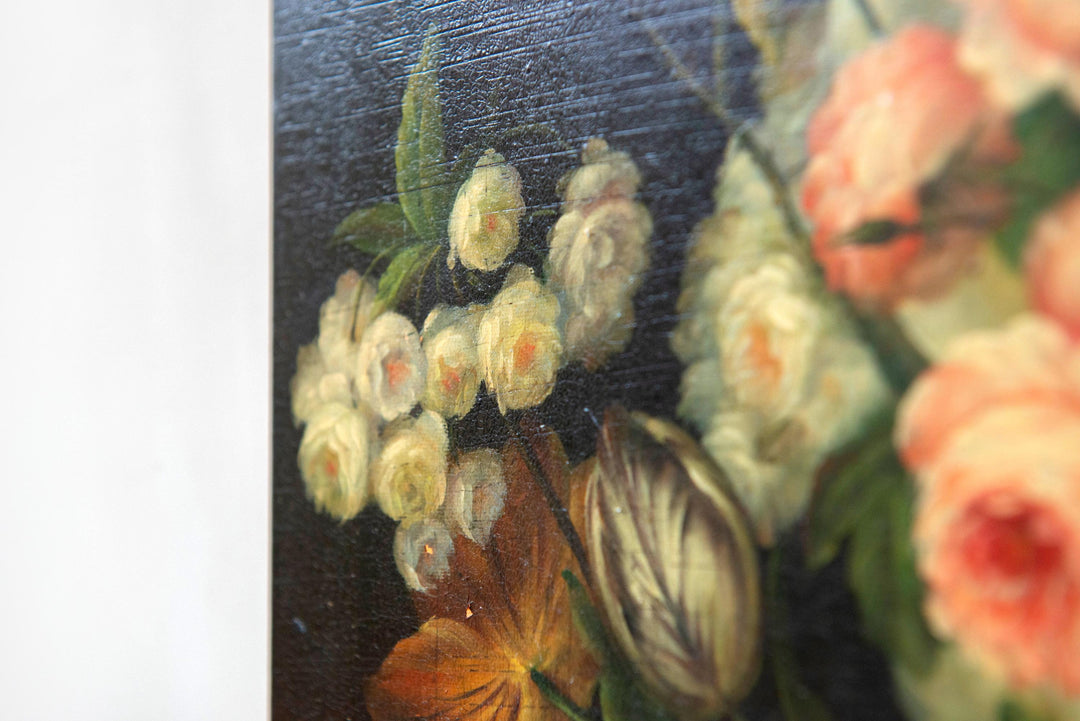 Antique Dutch Still Life Flower Painting on Canvas, 1900s