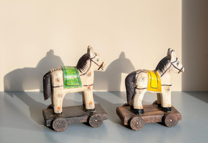 Pair of Vintage Indian Wooden Folk Art Horses