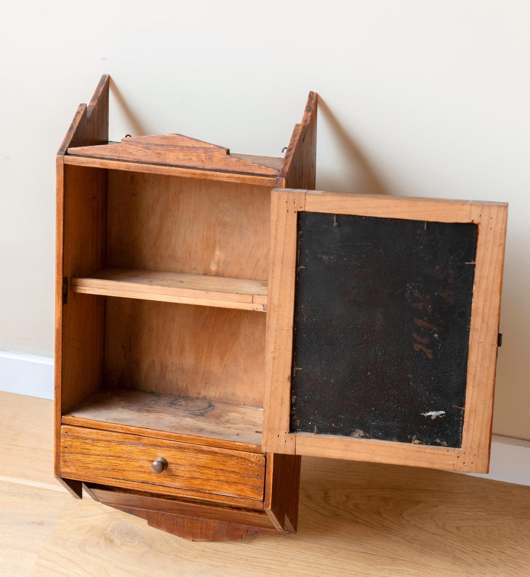 Antique French Wall Cabinet With Foxed Mirror