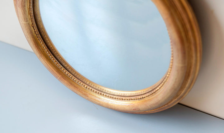 Vintage Convex Bullseye Mirror - Gilt Wood Frame with Beaded Inner Rim