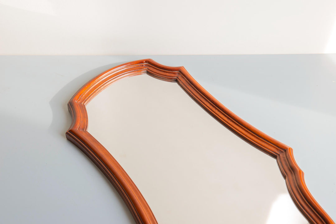 Vintage Wooden Wall Mirror - Scalloped Arched Frame