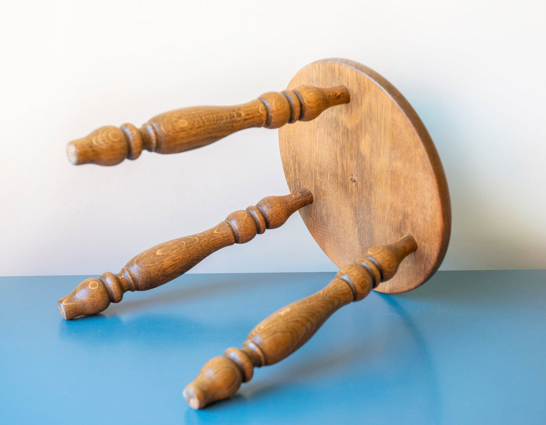 Antique Oak Stool with Turned Legs