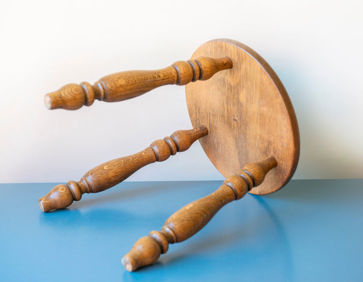 Antique Oak Stool with Turned Legs