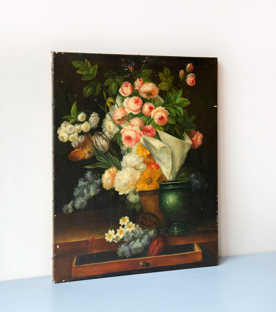 Antique Dutch Still Life Flower Painting on Canvas, 1900s